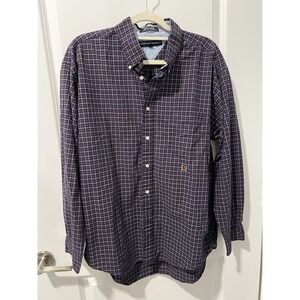 Vintage Tommy Hilfiger Long Sleeve Button‎ Up Men's XL Red White Blue Striped